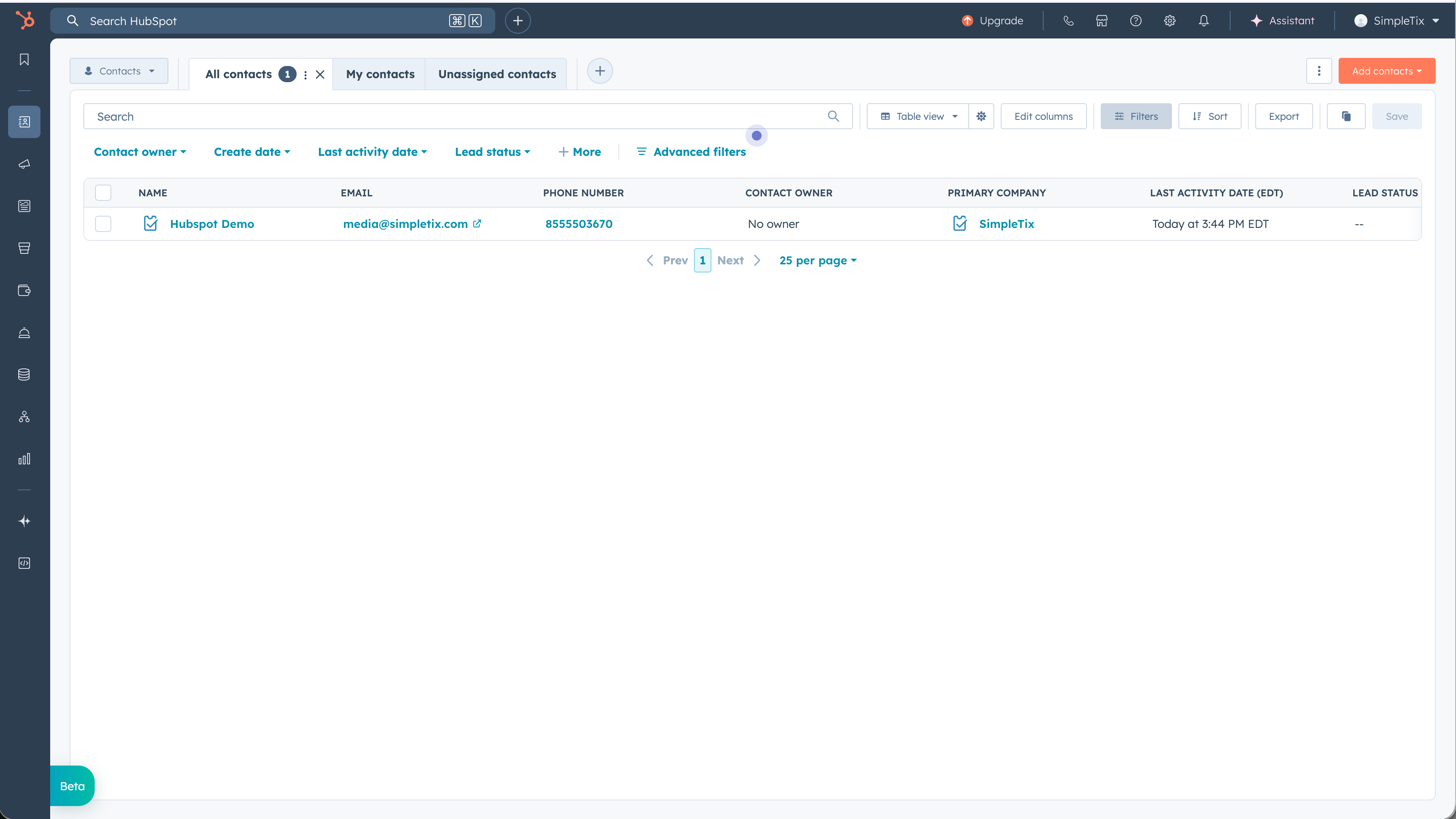 Ticket buyer synced from SimpleTix to a HubSpot contact record
